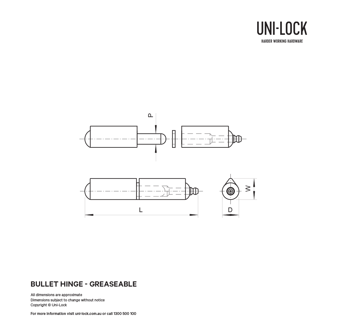 Bullet Hinge - Mild Steel, Brass Pin with Grease Nipple